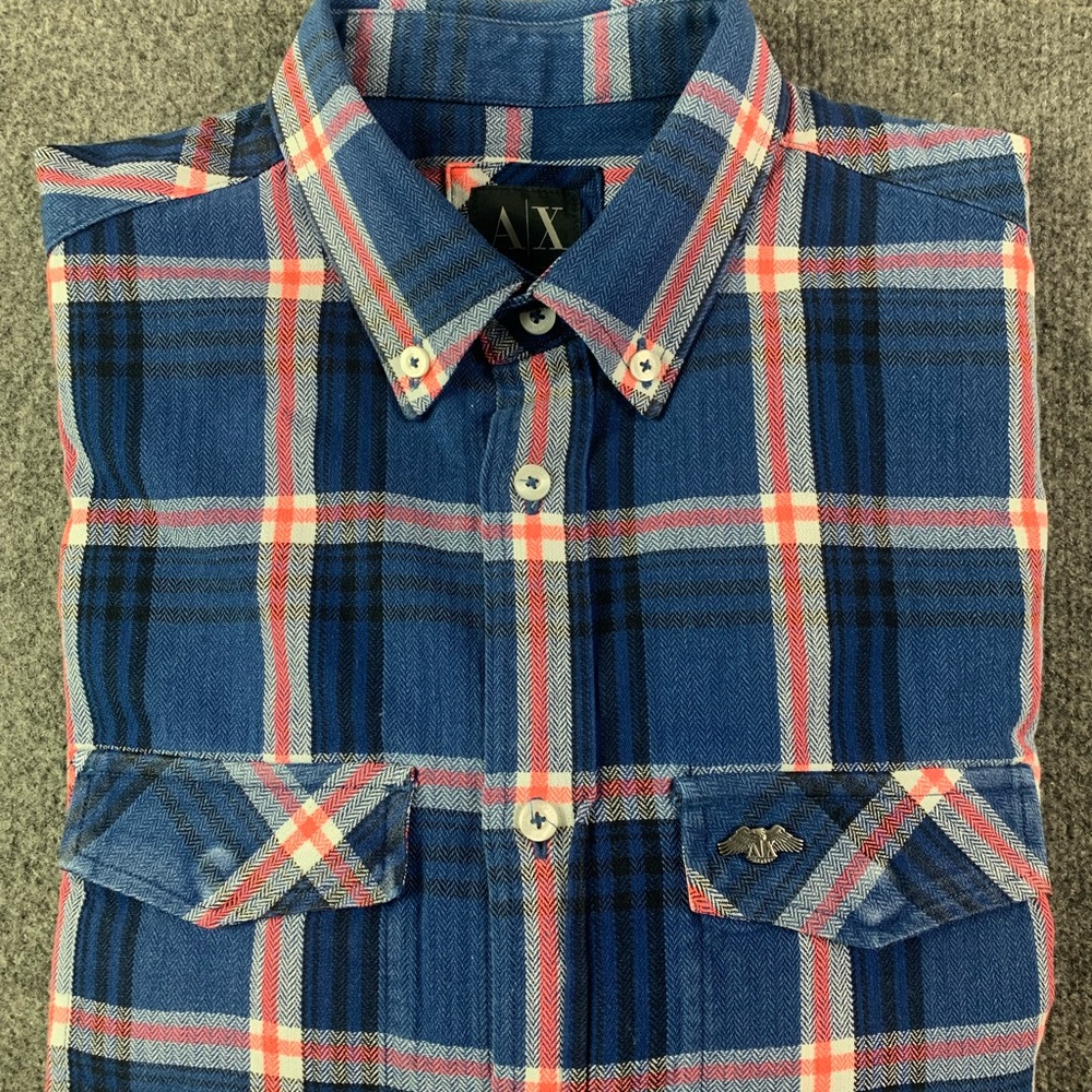A/X Armani Exchange Mens Cotton Blend Long Sleeve Plaid Shirt Size S Multicolor